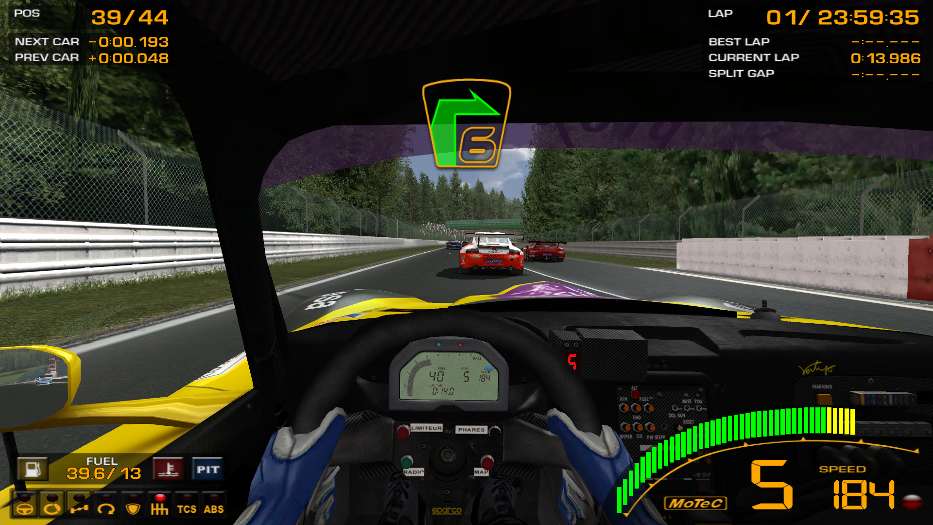 A screenshot from GTR2 from behind the wheel of a Gillet Vertigo at the start of a Spa 24 Hour endurance race.